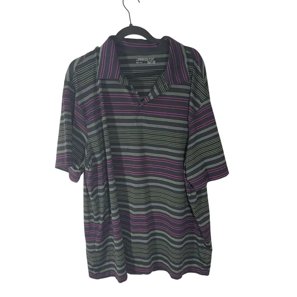 Inverted Nike Golf Men's Striped Front Button Retro Tech Polo Preppy Sports 2XL